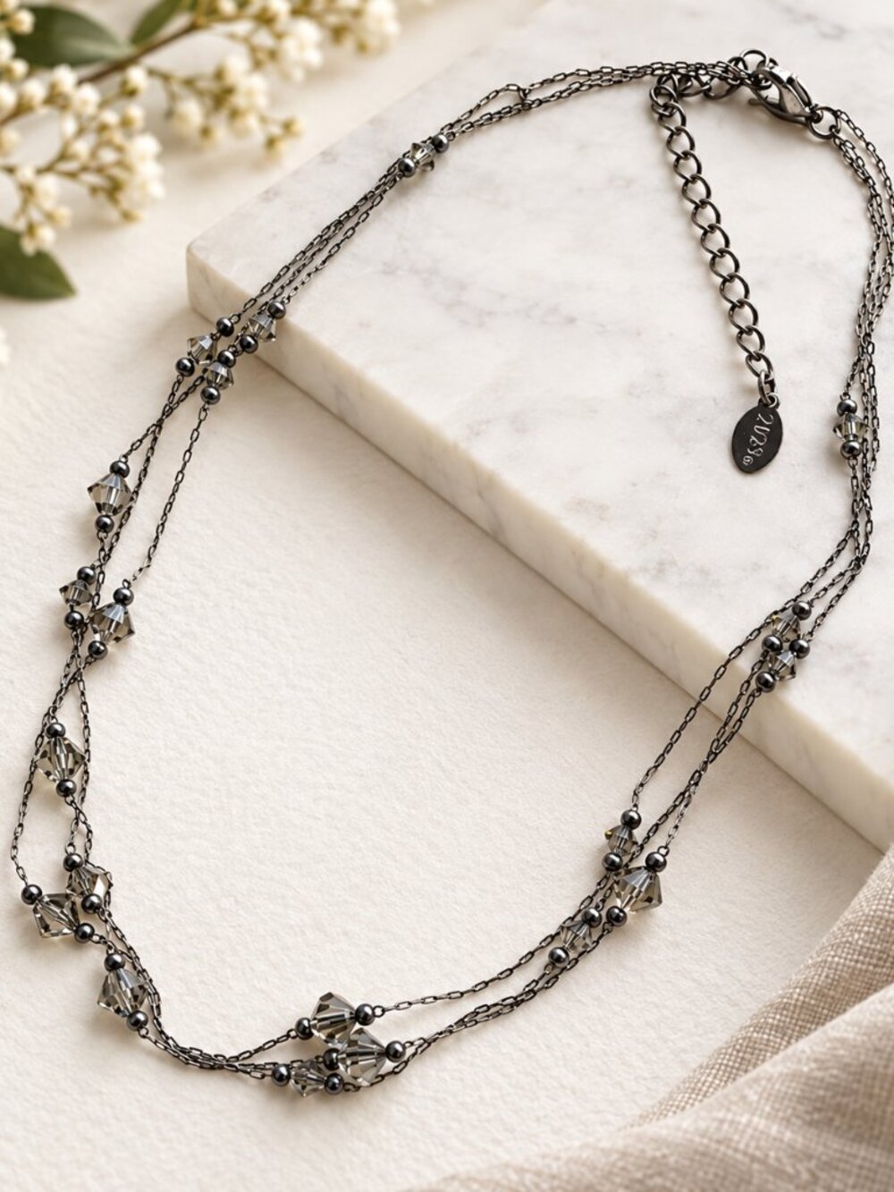 Vintage Y2K 2028 Smoky Crystal Triple Strand Necklace